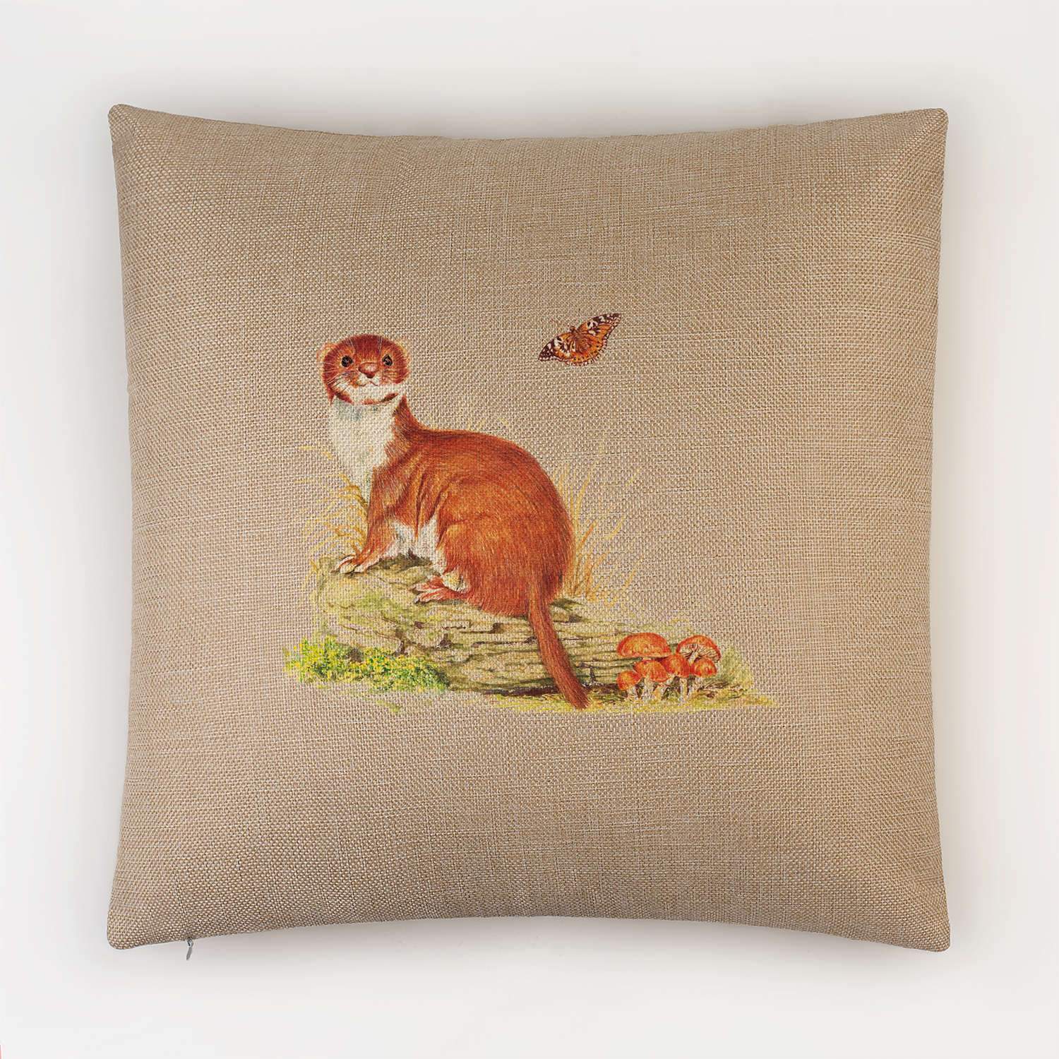 Stoat on Log Cushion - Countryman John