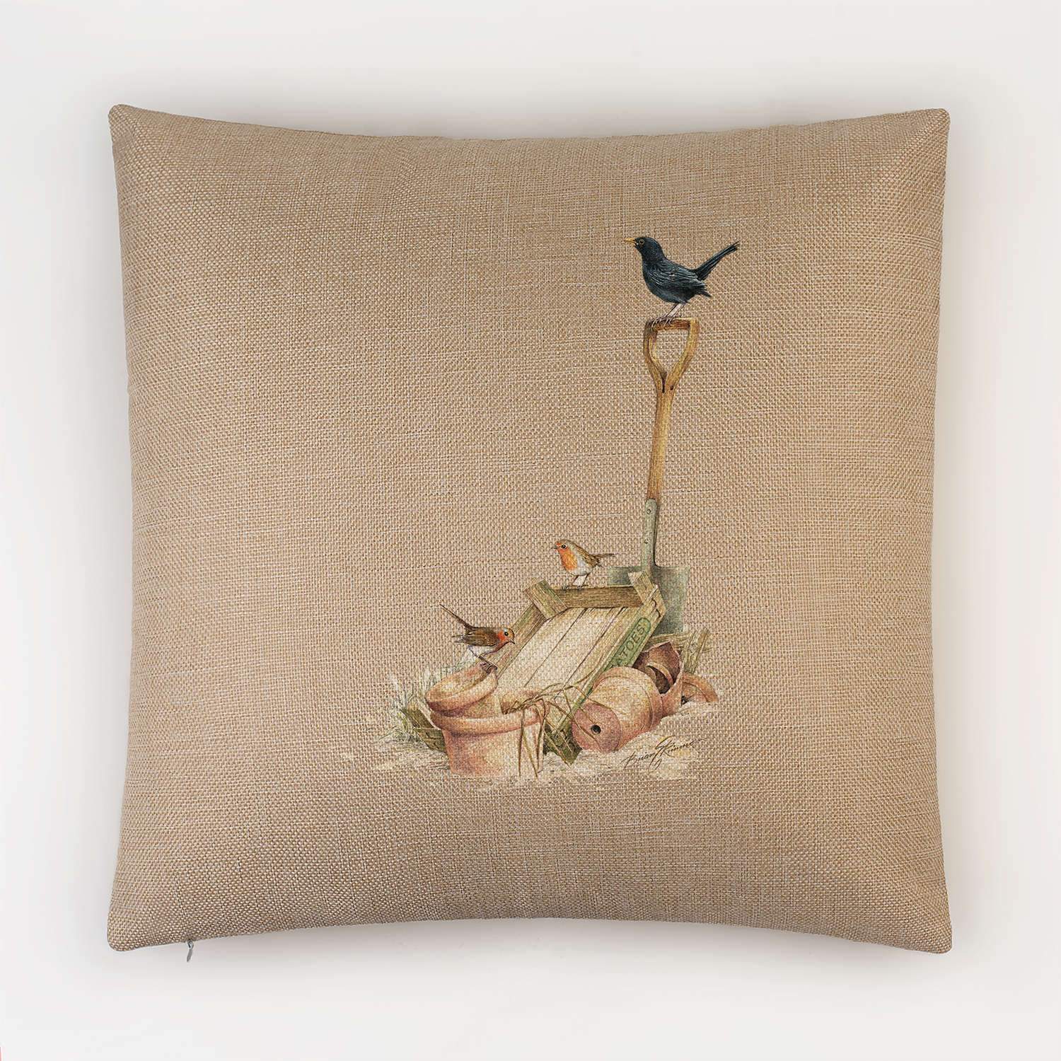 Blackbird and Robins Cushion - Countryman John