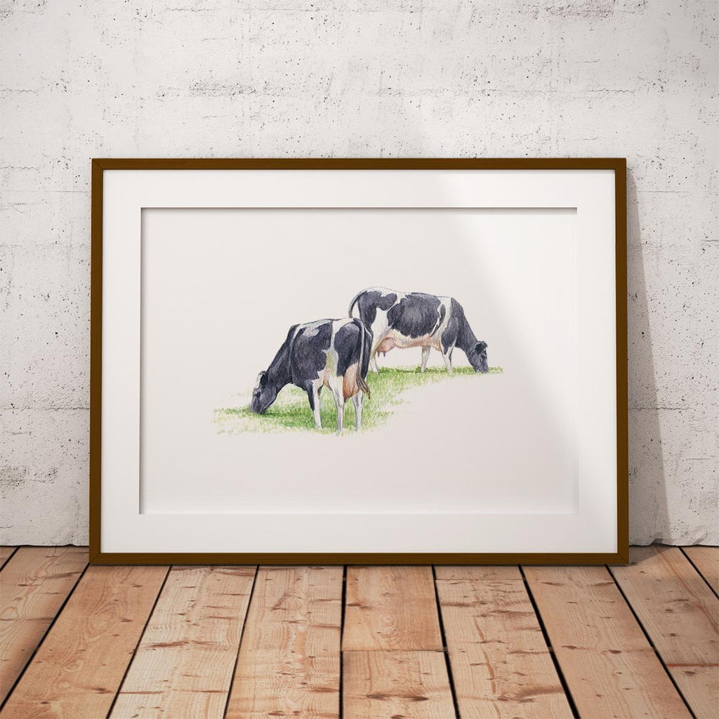 Fresian Cows Feeding Wall Art Print - Countryman John