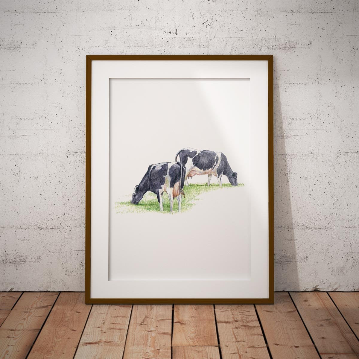 Fresian Cows Feeding Wall Art Print - Countryman John