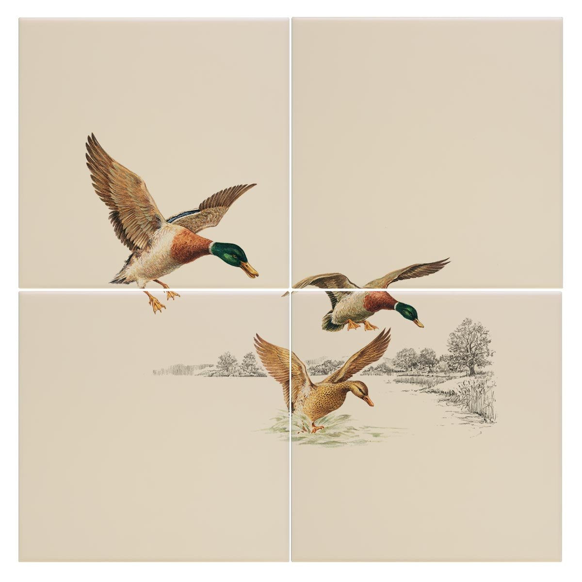 Mallards Coming in to Land on Pond Tile - Countryman John